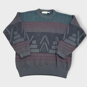 Vtg Brian MacNeil Wool Blend Pullover Sweater Geometric Sz Med Grandpa 90s Cosby